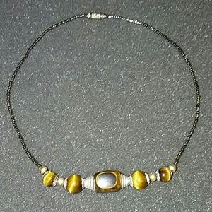Tiger's eye hand beaded choker necklace